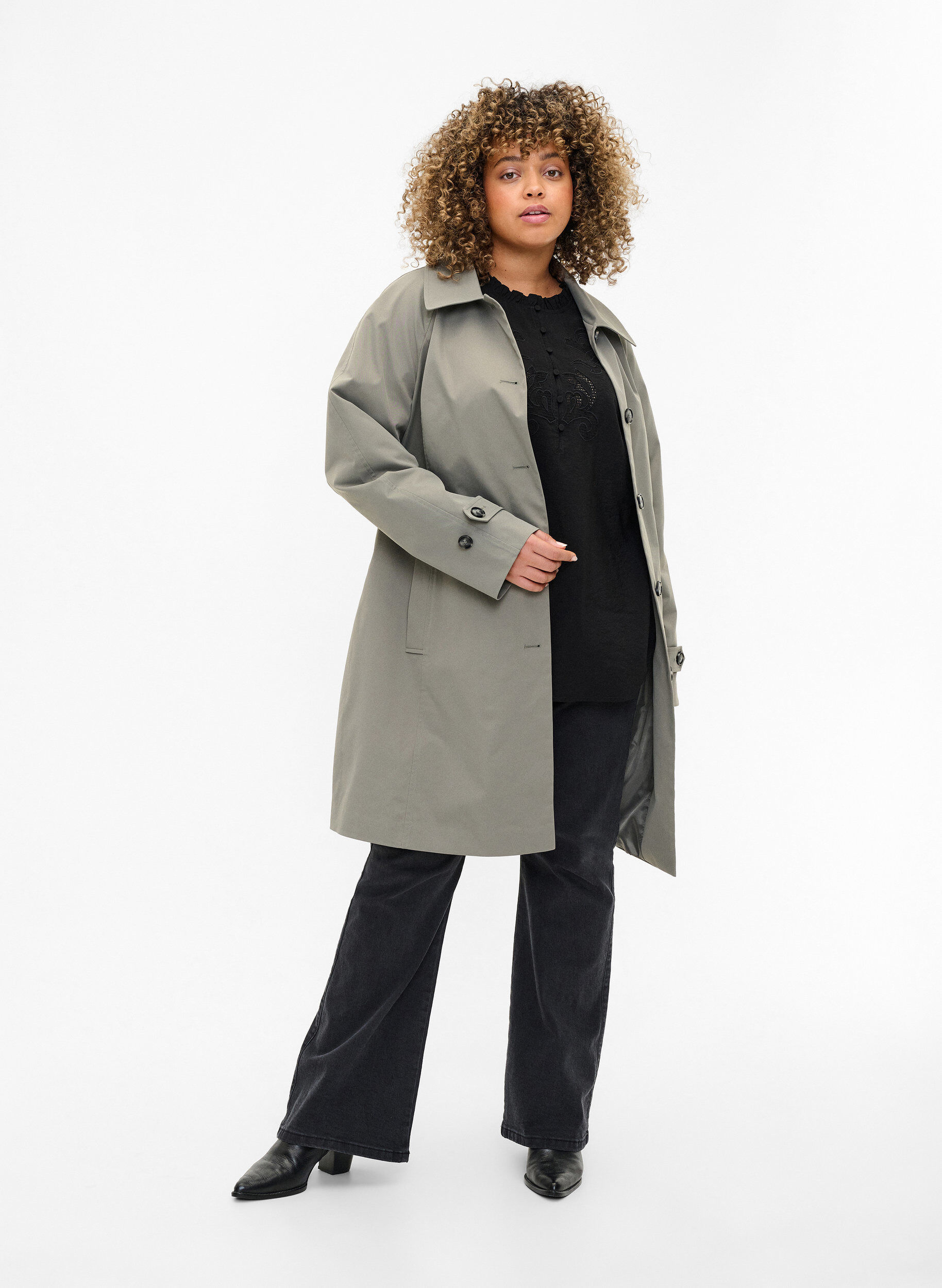 ZizziTrenchcoat mit Taschen und G&uuml;rtel, Sea Spray, Model image number 3
