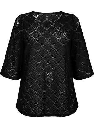 Crochet Bluse mit 3/4 Pins, Black, Packshot image number 0