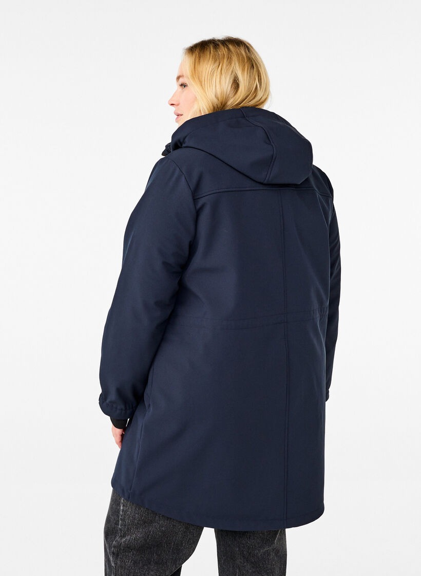 Softshelljacke mit abnehmbarer Kapuze, Blau, Model image number 2