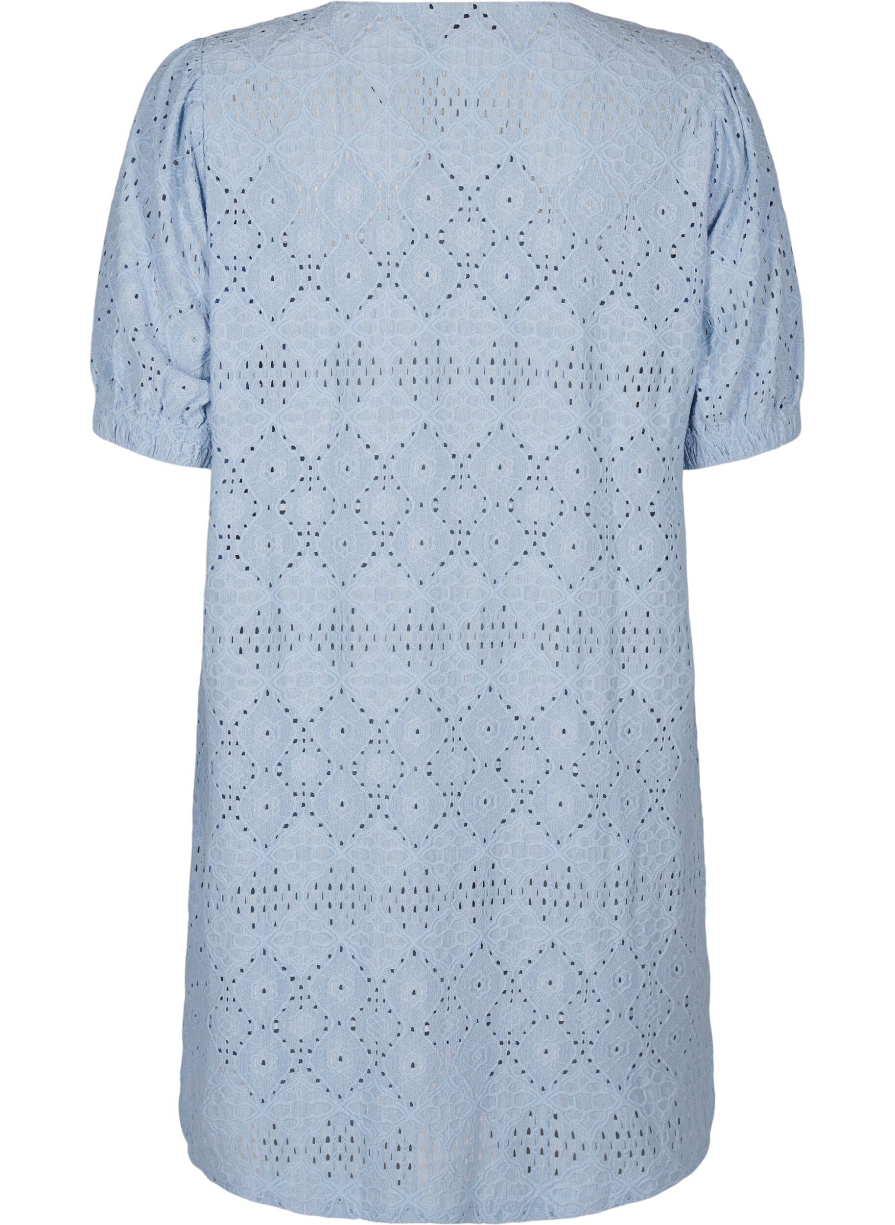 ZizziKurzes Kleid mit V-Ausschnitt und Lochmuster, Cashmere Blue, Packshot image number 1