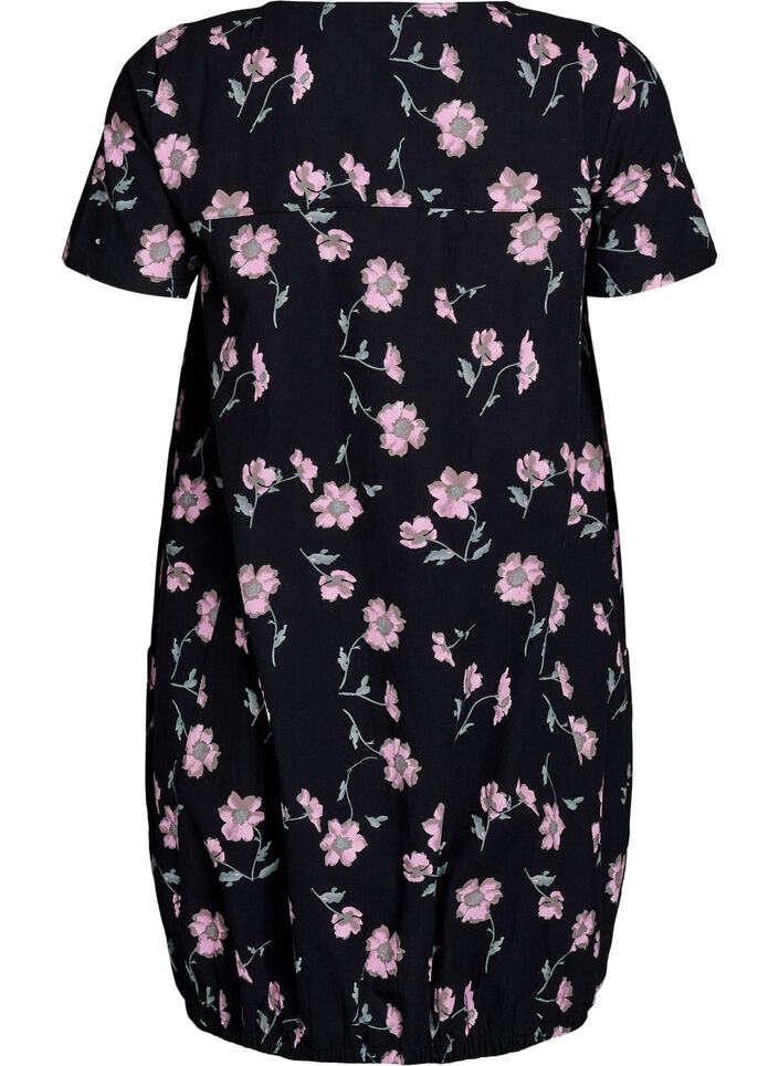 Kurz&auml;rmliges Baumwollkleid mit Aufdruck, Schwarz, Packshot image number 1
