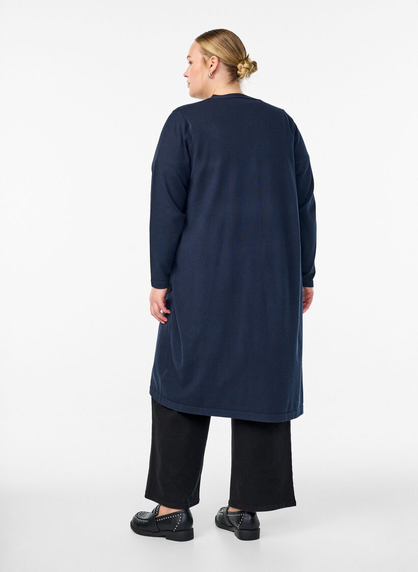 Lange, offene Strickjacke mit Taschen, Blau, Model image number 1