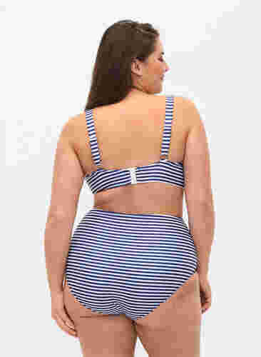 Bikini-Unterteil mit Streifen und hoher Taille, Blue Striped, Model image number 1