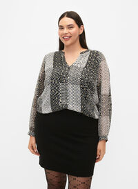 Bedruckte Bluse mit V-Ausschnitt, Black Graphic Stripe, Model