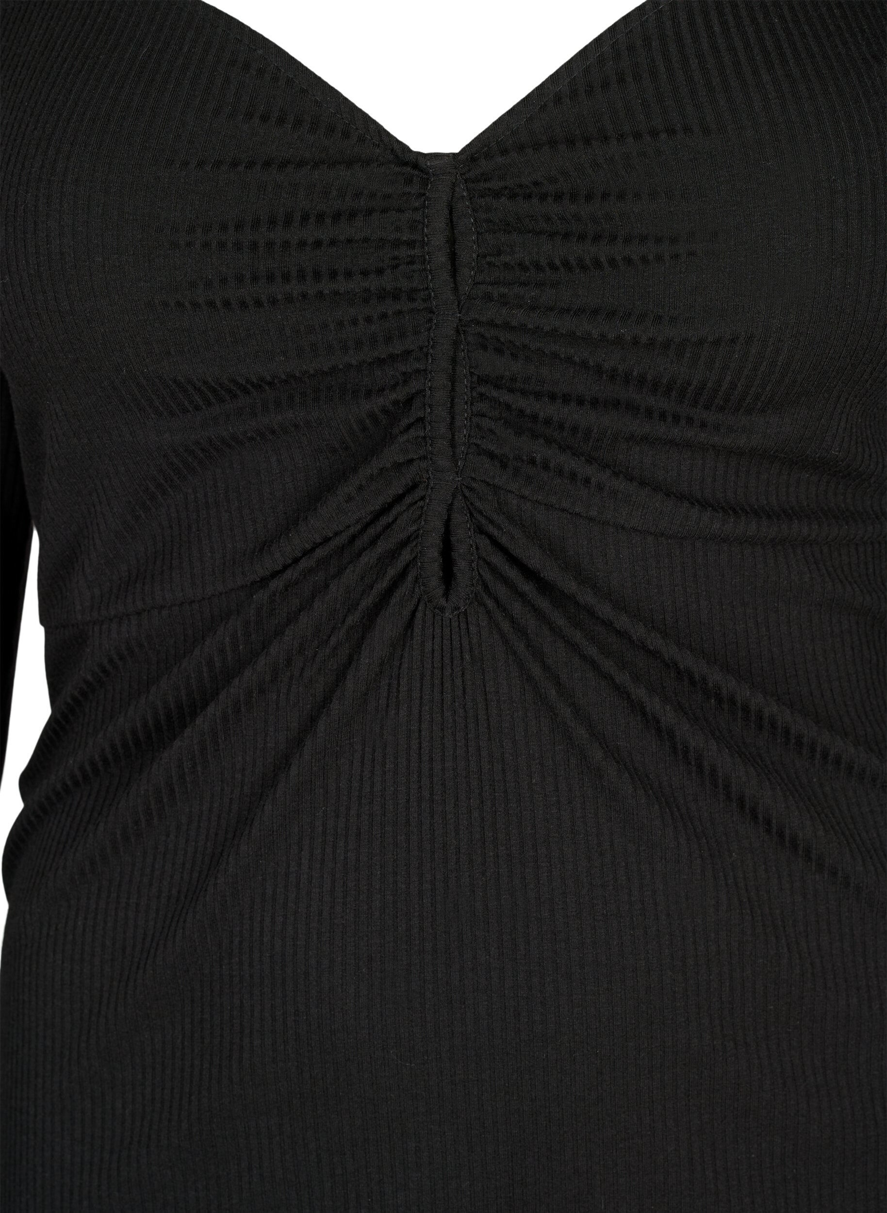 ZizziGerippte Bluse mit Loch-Detail, Black, Packshot image number 2