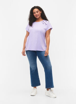 T-Shirt aus Baumwolle mit Blattprint, Lavender C Leaf, Model image number 2