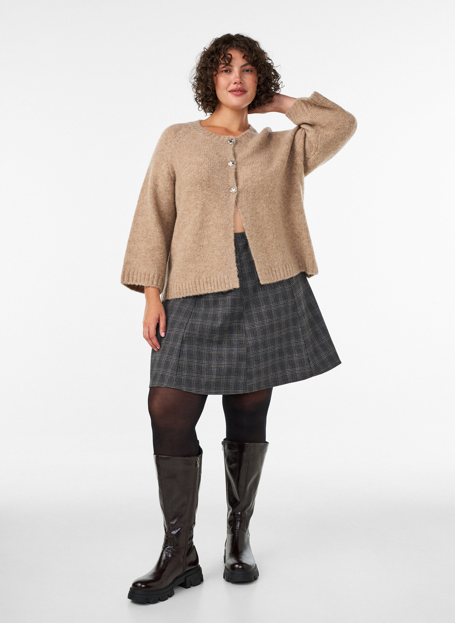 ZizziStrickjacke aus Wollmischung mit 3/4-&Auml;rmeln, Beige, Model image number 1