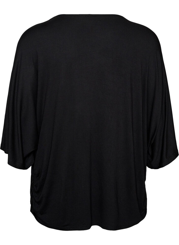Bluse aus Jersey mit ellbogenlangen Ballon&auml;rmeln, Schwarz, Packshot image number 1
