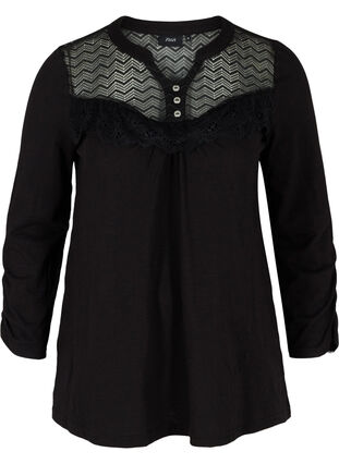 Bluse aus Bio-Baumwolle mit Spitze, Black, Packshot image number 0