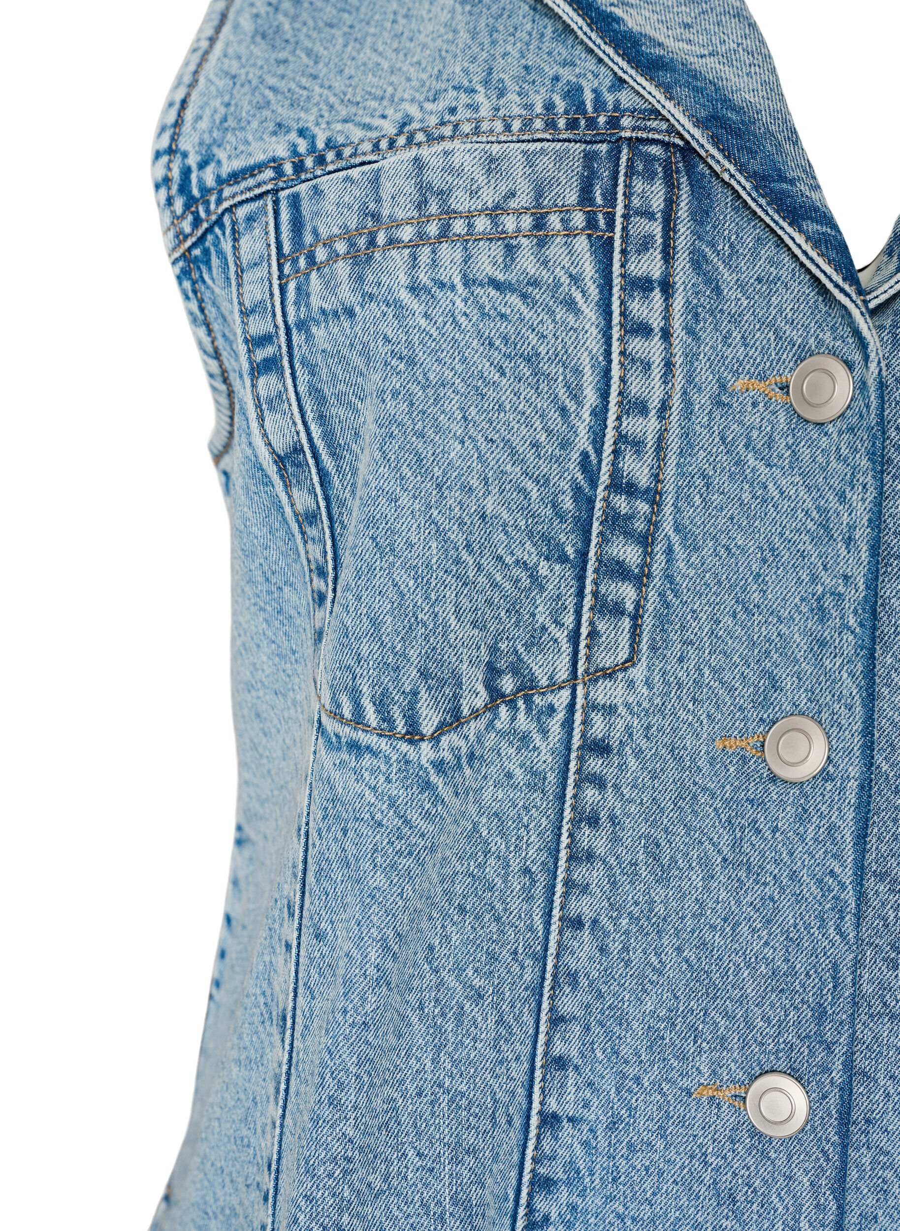 Zizzi&Auml;rmelloses Jeanskleid mit Knopfleiste und Schlitzen, Blau, Packshot image number 3