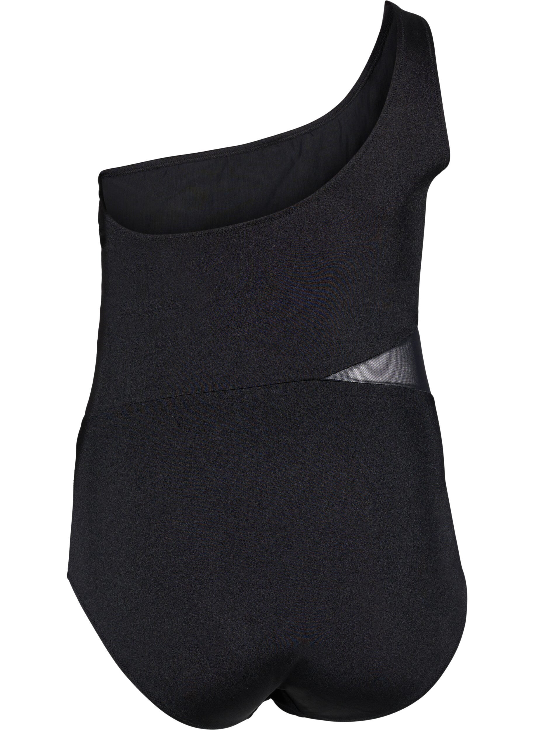 ZizziOne-Shoulder-Badeanzug mit Mesh, Black, Packshot image number 1