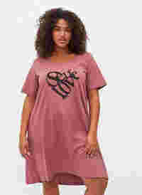 Kurzarm-Baumwollnachthemd mit Aufdruck, Rose Brown W. Self, Model