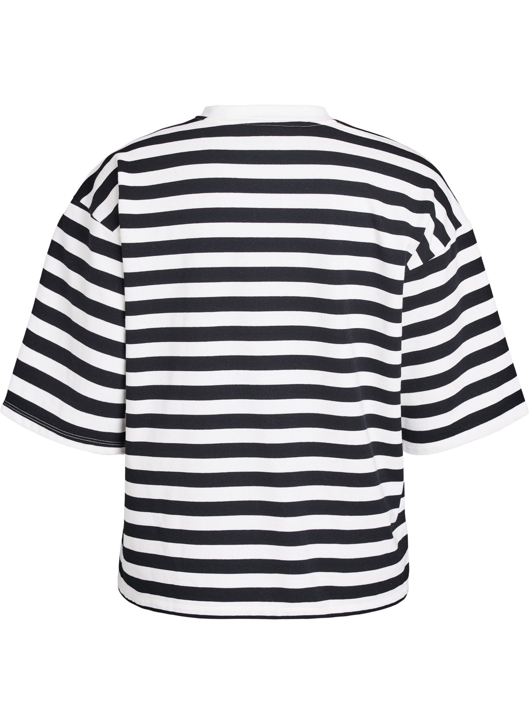 ZizziGestreifte Bluse mit 3/4 &Auml;rmeln und Knopfdetail, Schwarz, Packshot image number 1