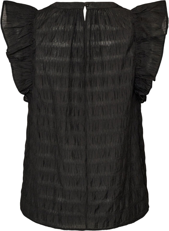 &Auml;rmellose Bluse mit Struktur und R&uuml;schen, Schwarz, Packshot image number 1
