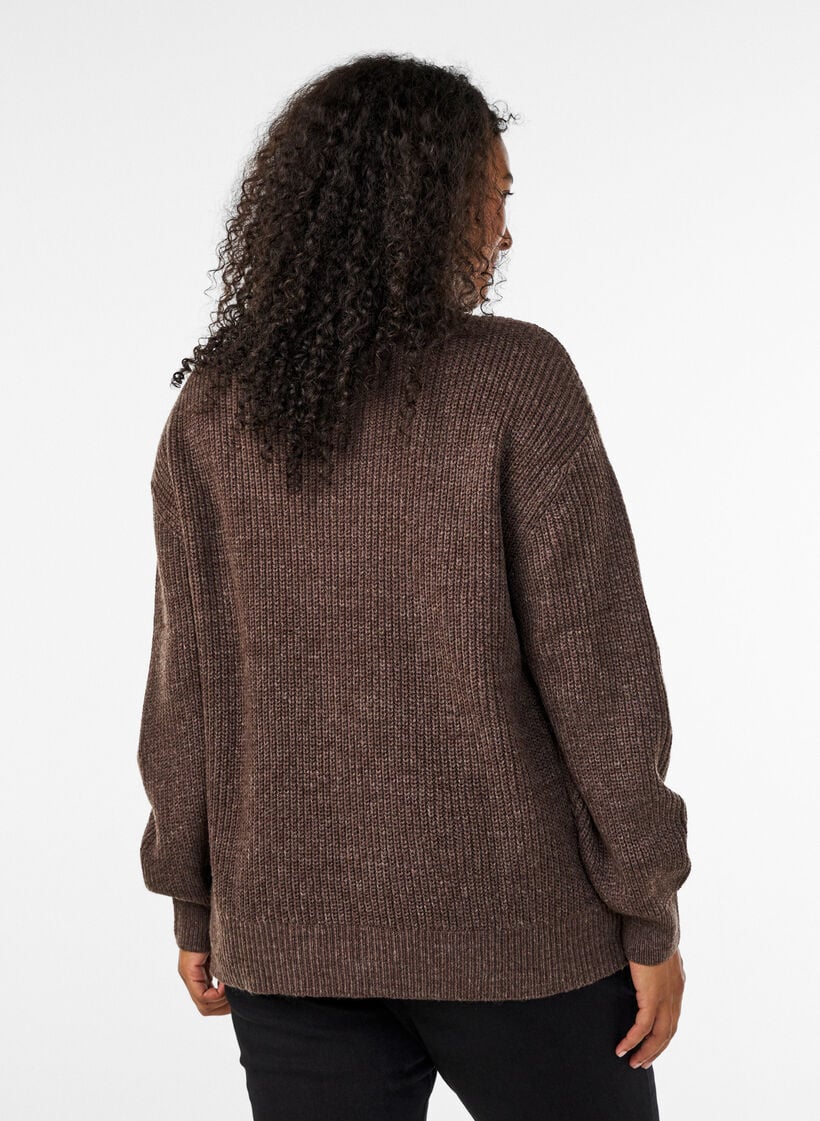 Strickpullover mit hohem Kragen und Rei&szlig;verschluss, Braun, Model image number 2
