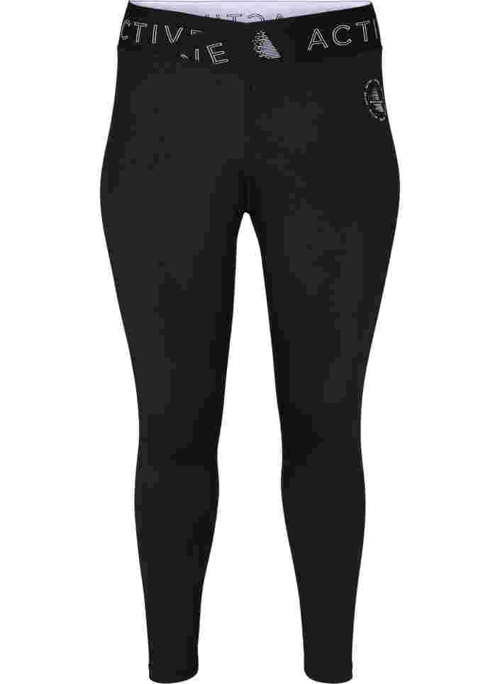 Gekürzte Fitness-Leggings mit Textdruck, Black, Packshot image number 0