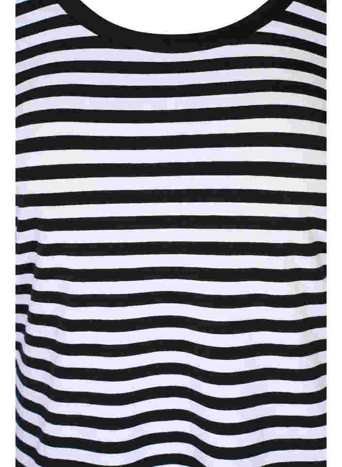 Gestreiftes Baumwollkleid mit langen Ärmeln, Black w. White Thin, Packshot image number 2