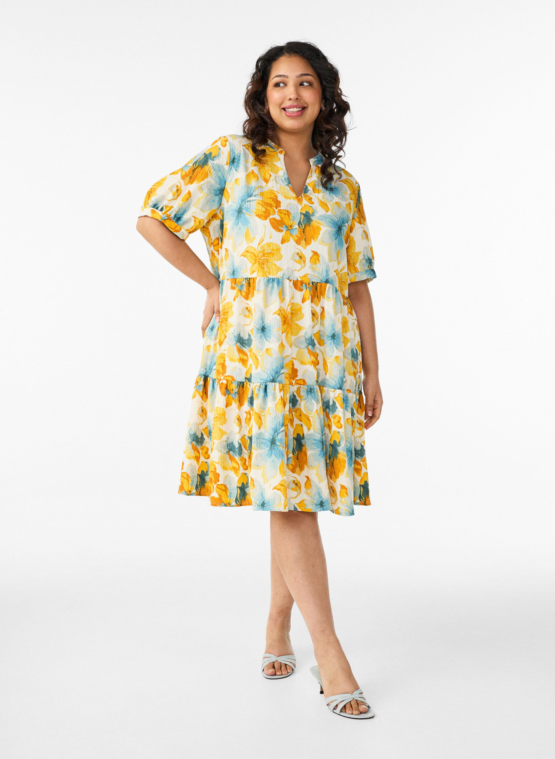 ZizziKurzes A-Linien-Kleid, Gelb, Model image number 1