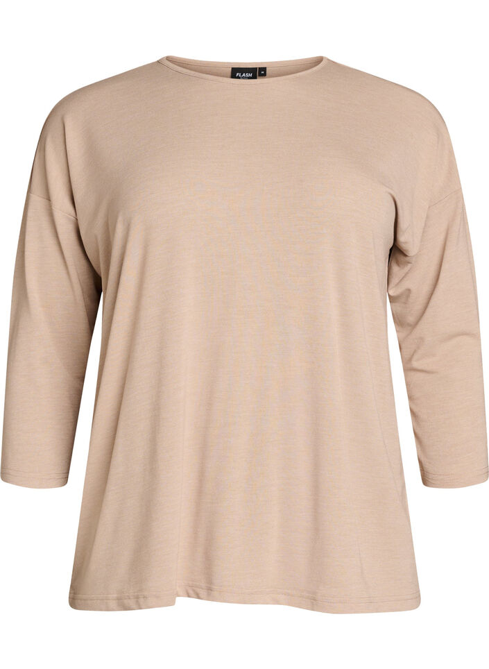 Bluse aus Jersey mit 3/4-&Auml;rmeln, Beige, Packshot image number 0