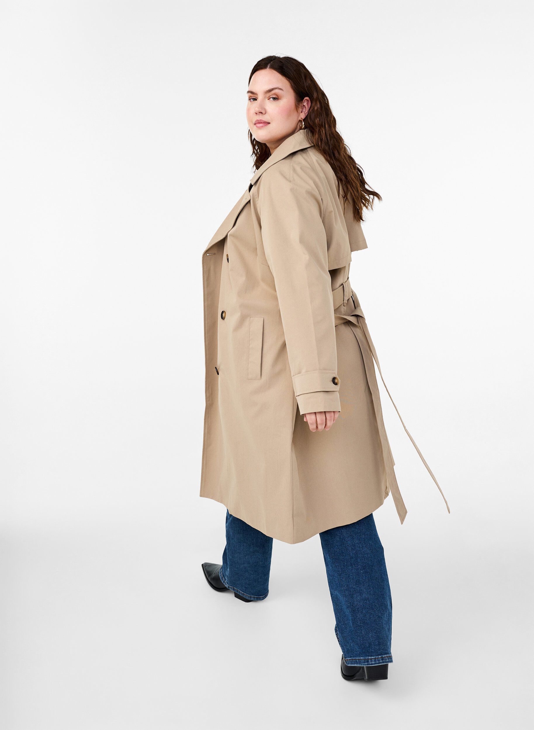 ZizziKlassischer langer Trenchcoat mit G&uuml;rtel, Chinchilla, Model image number 2