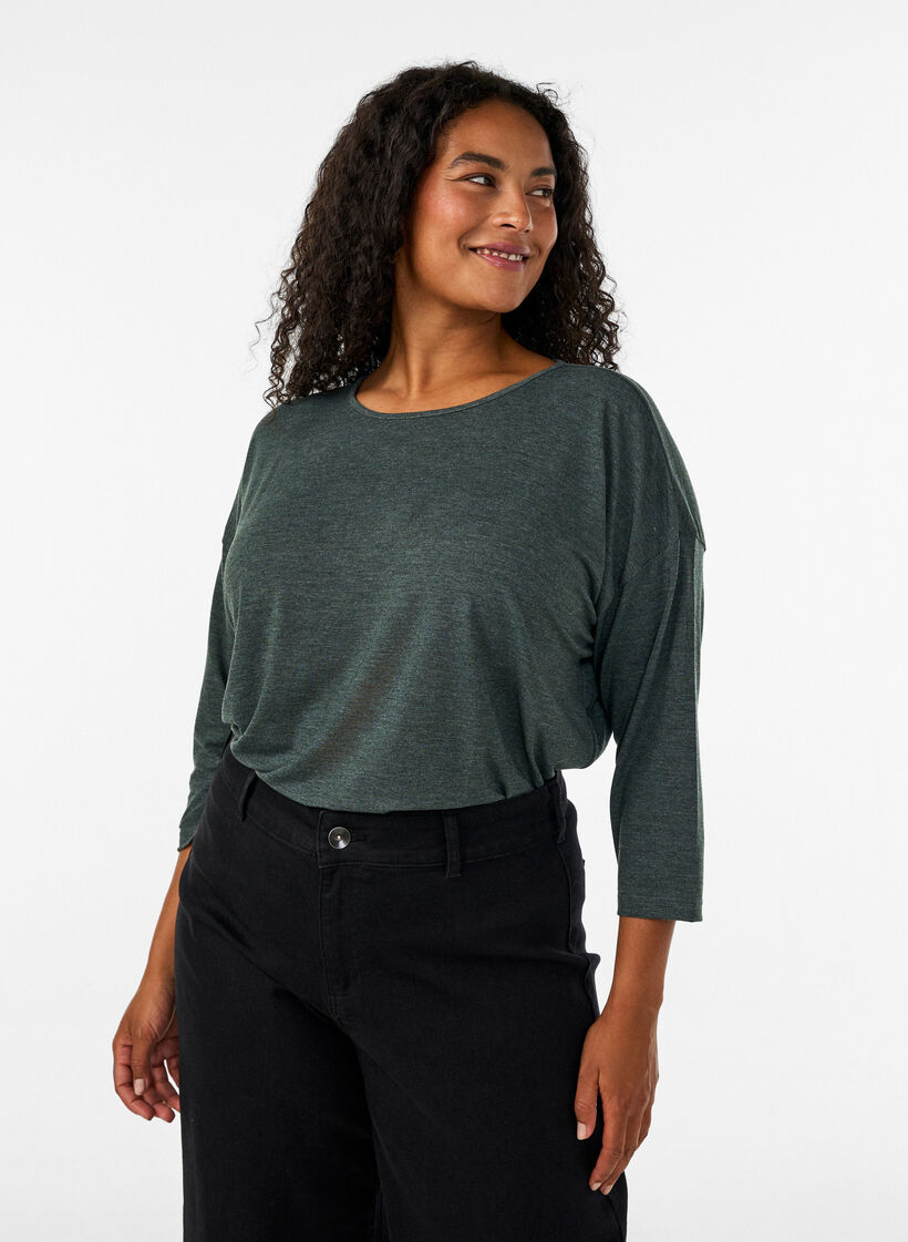 Bluse aus Jersey mit 3/4-&Auml;rmeln , Gr&uuml;n, Model image number 0