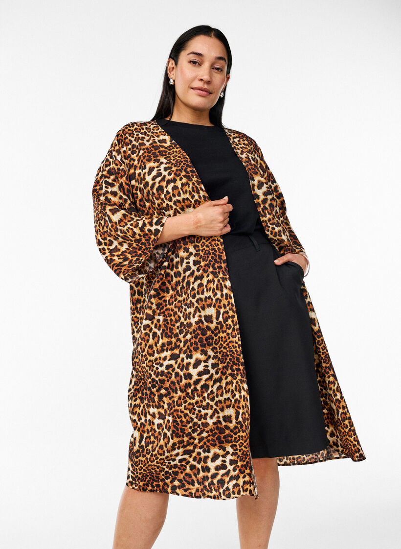 Viskose-Kimono mit 3/4-&Auml;rmeln, Braun, Image image number 0