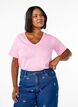 Kurz&auml;rmliges Basic-T-Shirt mit V-Ausschnitt, Pink, Model image number 0