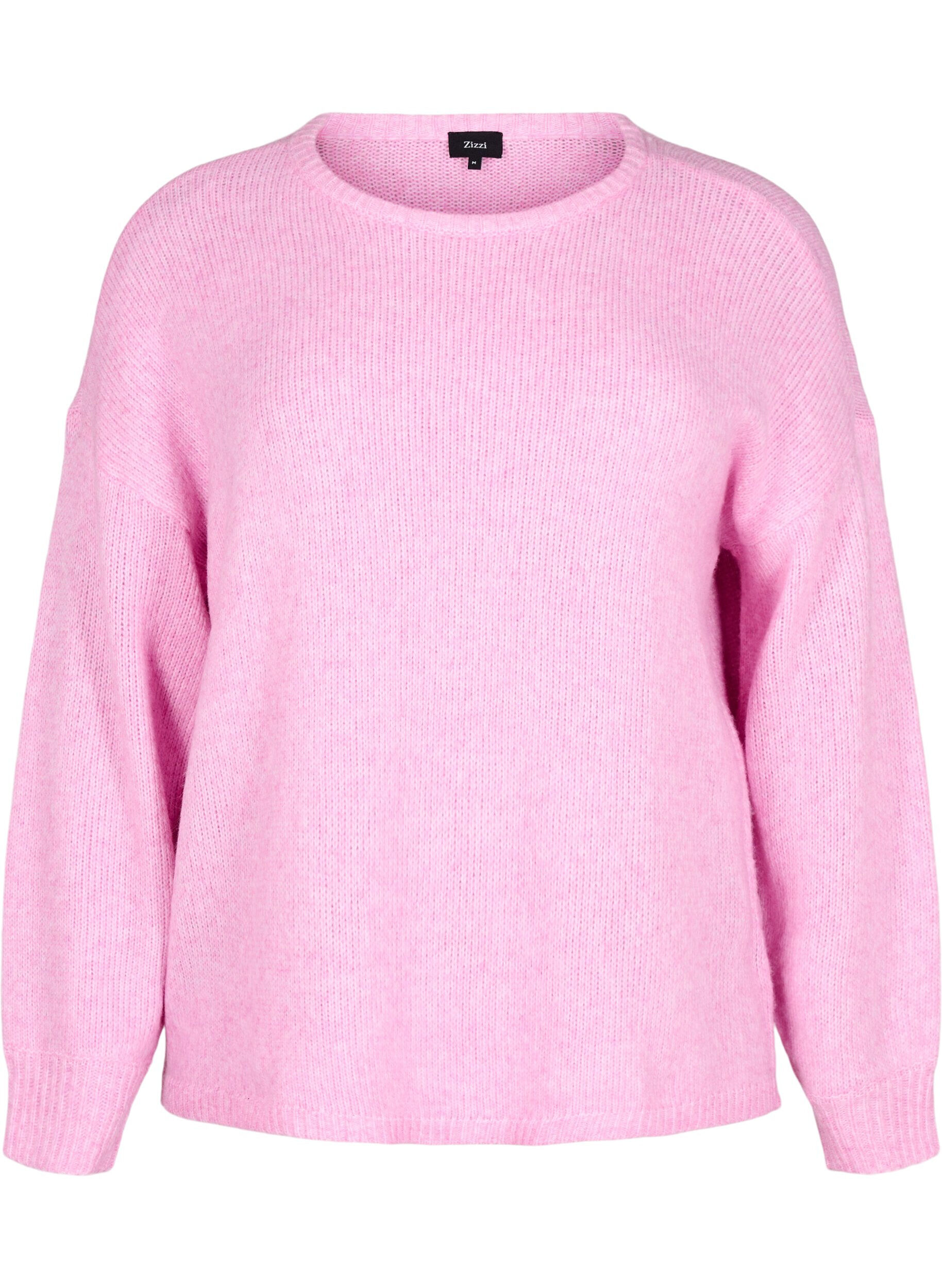 ZizziLang&auml;rmliger Strickpullover mit Wollanteil und Rundhalsausschnitt, Begonia Pink Mel., Packshot image number 0