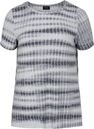 Kurzarm Viskose-T-Shirt mit Tie-Dye-Print, White, Black Tie Dye, Packshot image number 0