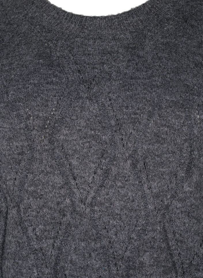 Gestrickter Pullover mit Lochmuster, Dark Grey Melange, Packshot image number 2