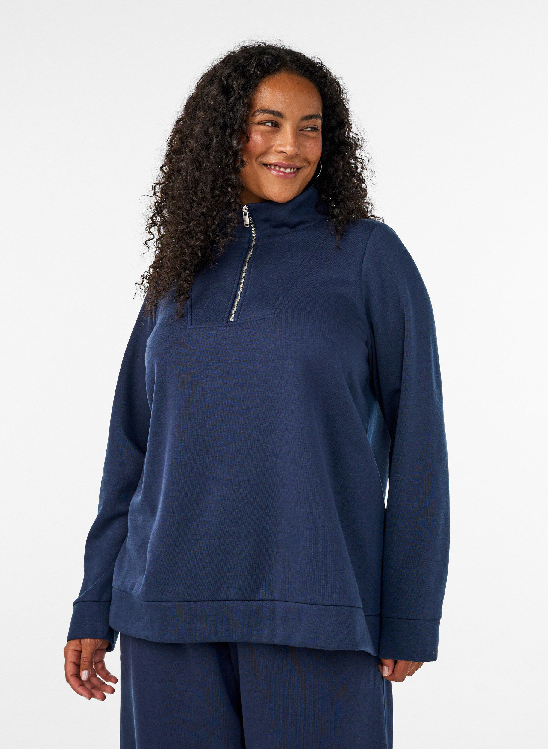 ZizziSweatshirt mit hohem Kragen und Rei&szlig;verschluss, Blau, Model image number 0