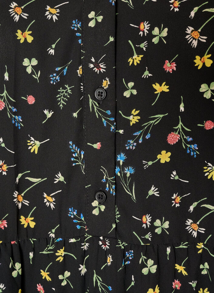 Kleid mit Allover-Muster und einer Volantlage, Schwarz, Packshot image number 2