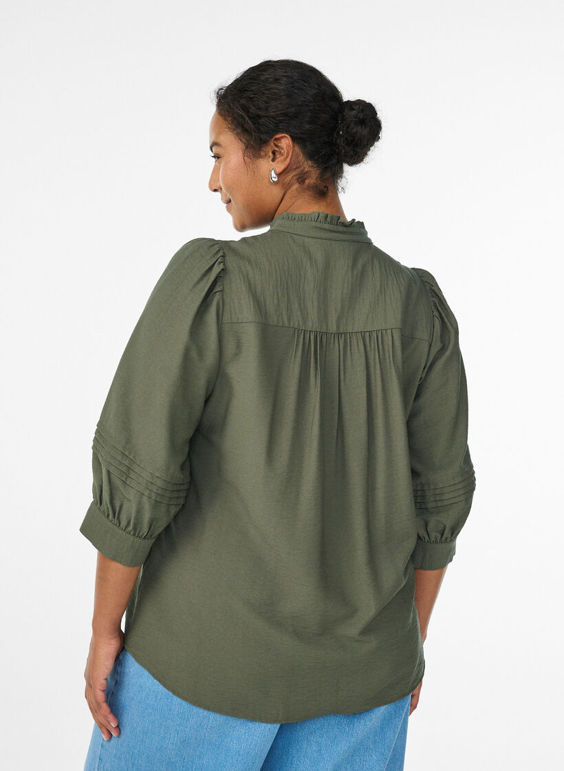 Bluse mit 3/4-Ärmeln und dekorativen Falten, Grün, Model image number 2