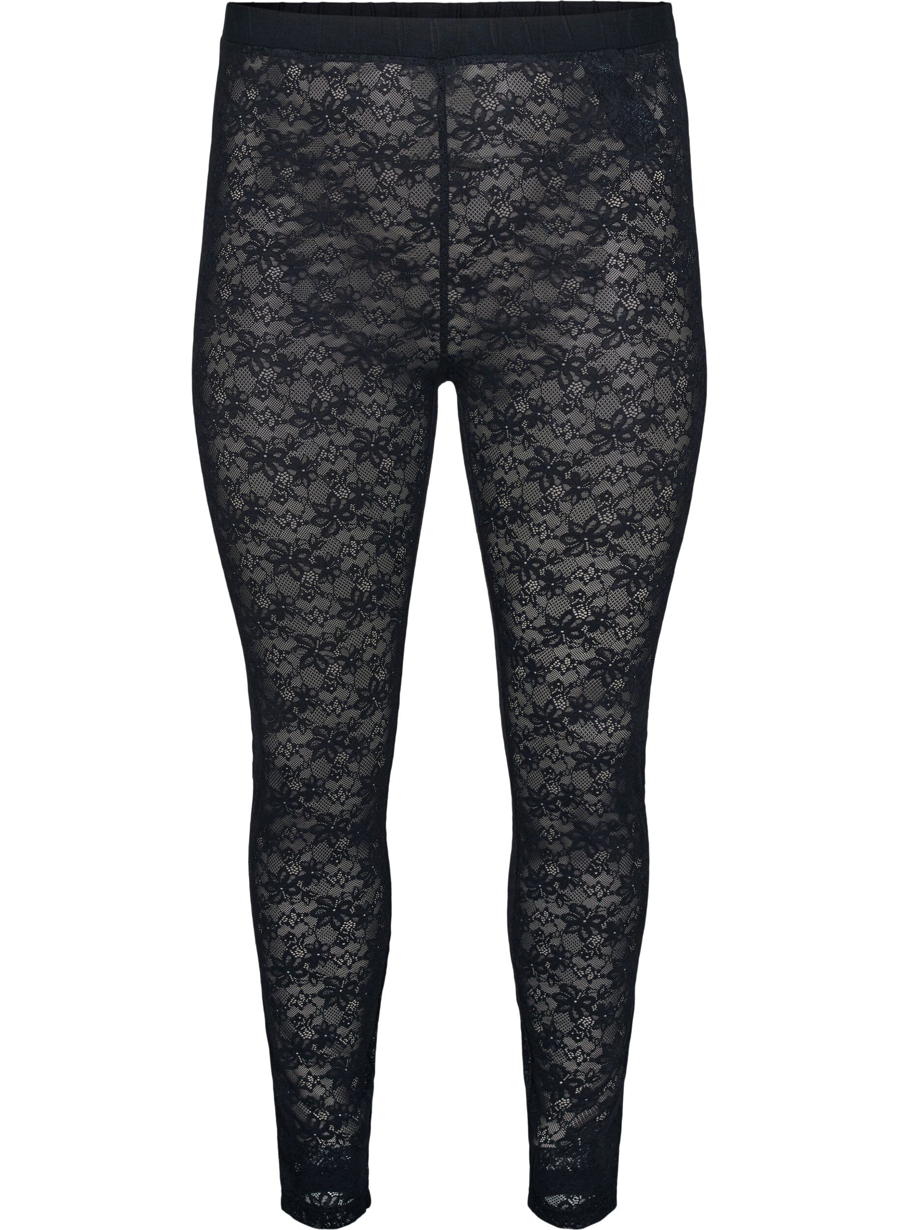 ZizziLeggings mit Spitzensaum, Schwarz, Packshot image number 0