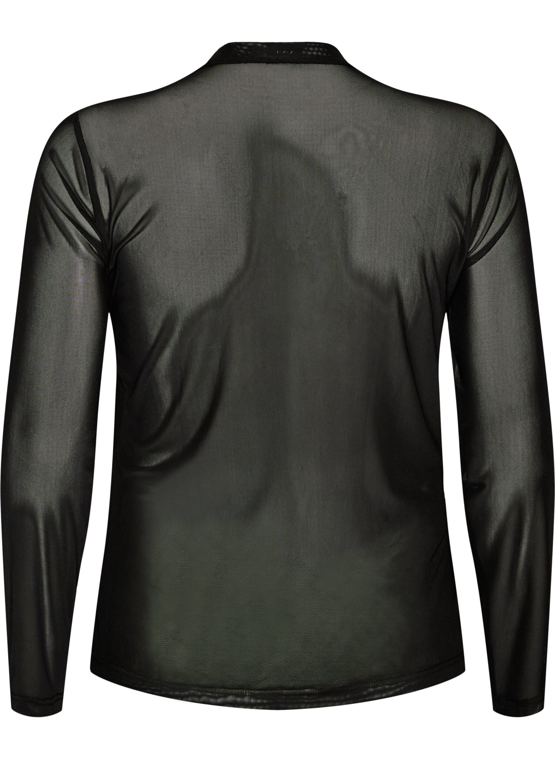 ZizziEnganliegende Mesh-Bluse mit langen &Auml;rmeln, Schwarz, Packshot image number 1
