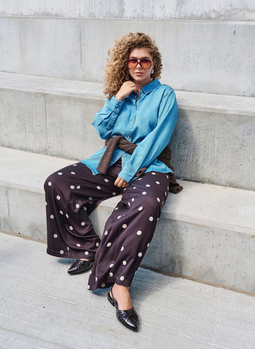 Hose aus Viskose mit Polka Dots und weitem Bein, Braun, Image image number 0