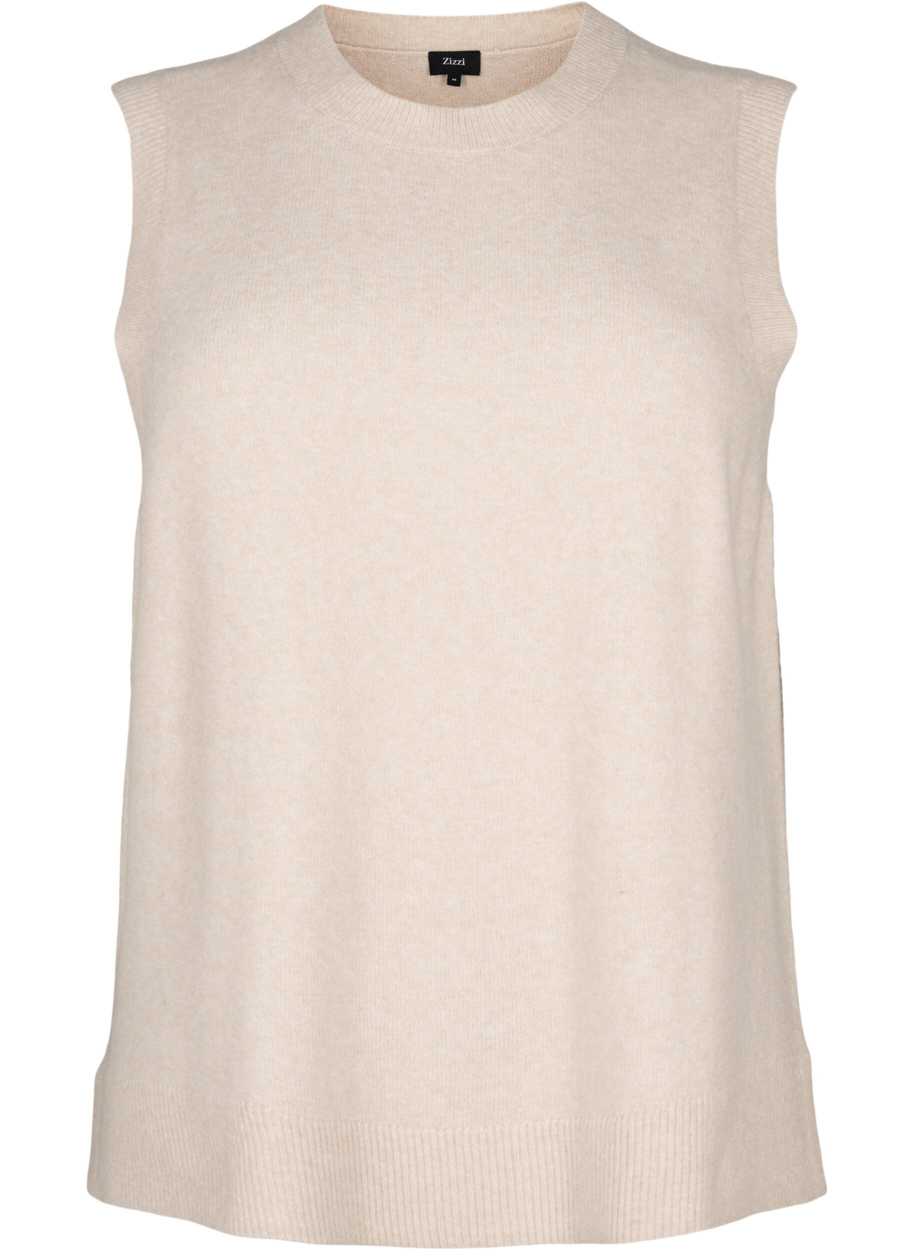 Zizzi Strickweste mit Rippb&uuml;ndchen, Pumice Stone Mel., Packshot image number 0