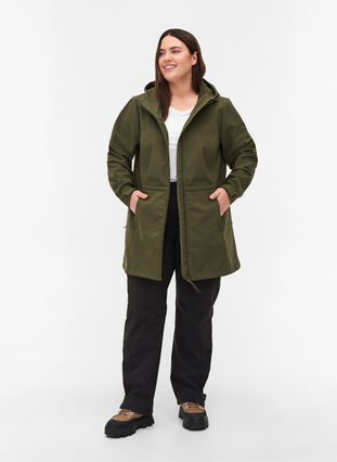 Softshell-Jacke mit Kapuze und verstellbarer Taille, Forest Night, Model image number 3