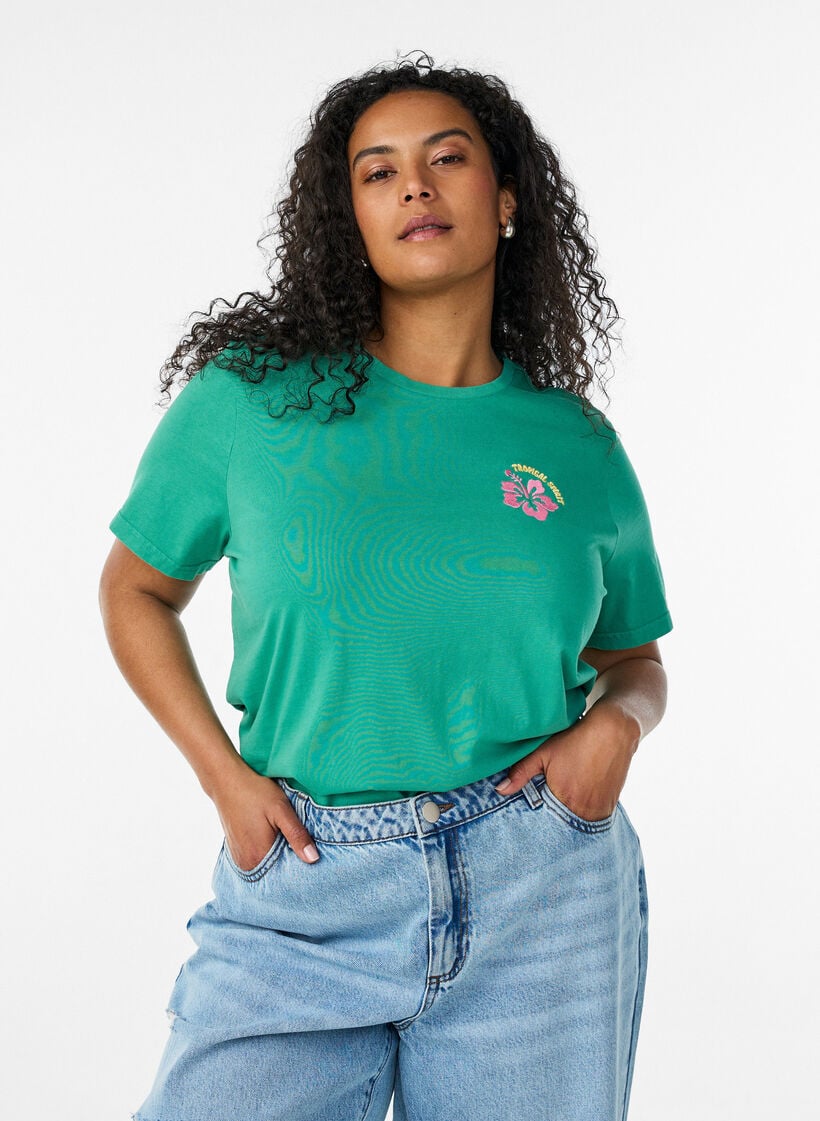 T-Shirt aus Bio-Baumwolle mit R&uuml;ckenprint, Gr&uuml;n, Model image number 0