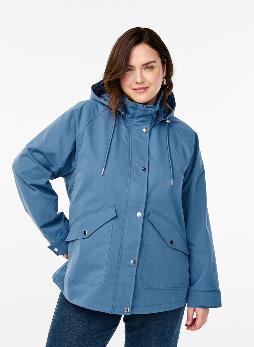 Kurze Frühlingsjacke mit abnehmbarer Kapuze, Blau, Model image number 0