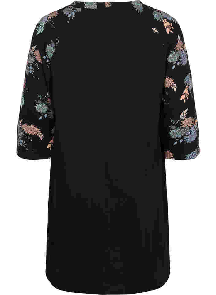 Nachthemd aus Baumwolle mit Printdetails, Black Flower AOP, Packshot image number 1