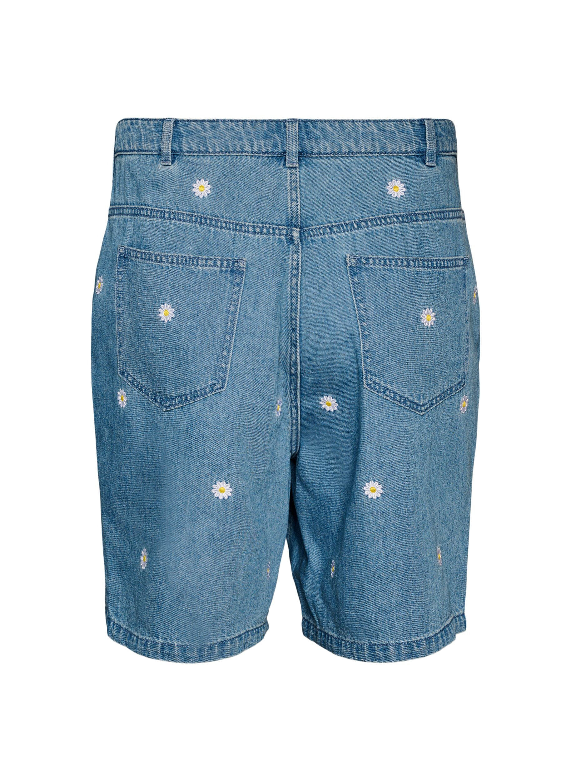 ZizziHoch taillierte Jeansshorts mit gebl&uuml;mter Stickerei, Blau, Packshot image number 1