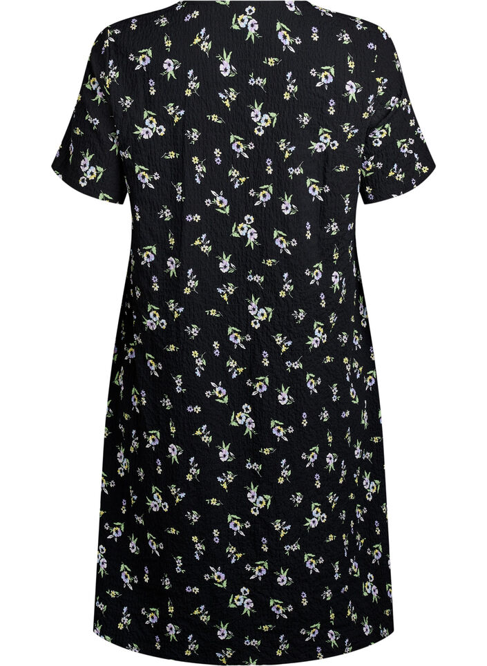 Kleid mit kurzen &Auml;rmeln und V-Ausschnitt, Schwarz, Packshot image number 1