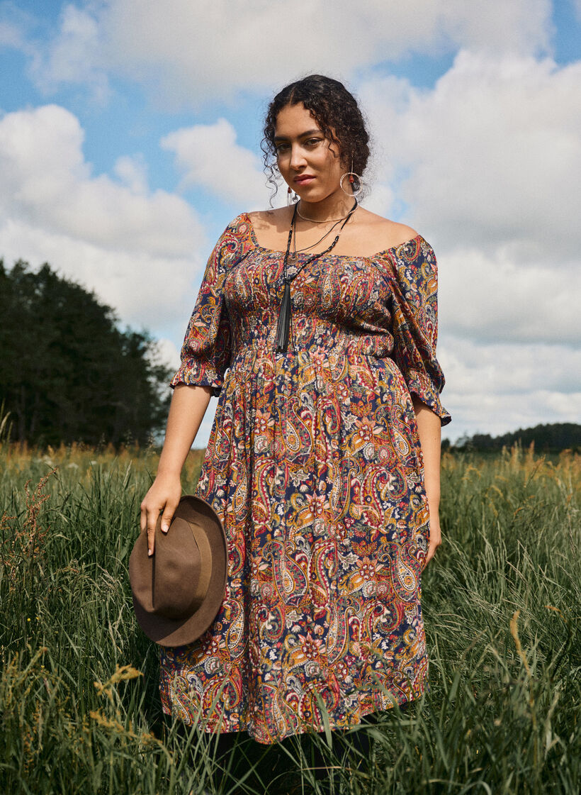 Sommerkleid aus Viskose mit Paisleymuster, Blau, Image image number 0