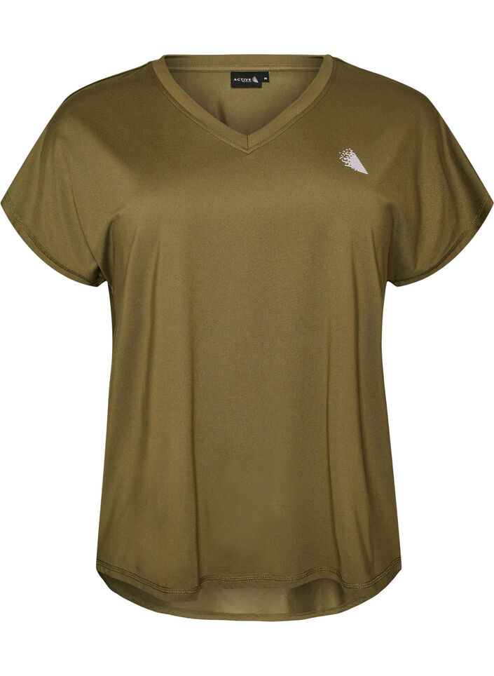 Kurzarm Trainingsshirt mit V-Ausschnitt, Gr&uuml;n, Packshot image number 0