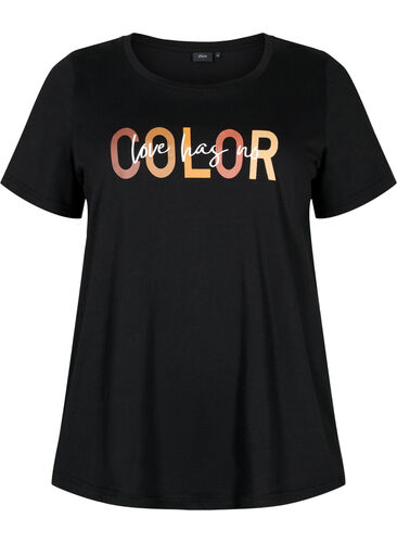 T-Shirt aus Baumwolle mit Print, Black COLOR, Packshot image number 0