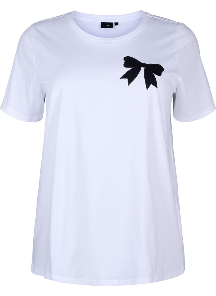 T-Shirt aus Baumwolle mit Schleife, Bright Wh. W. Black , Packshot image number 0