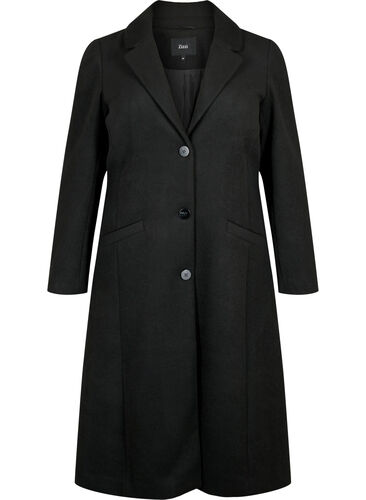 Mantel mit Knöpfen und Taschen, Black, Packshot image number 0