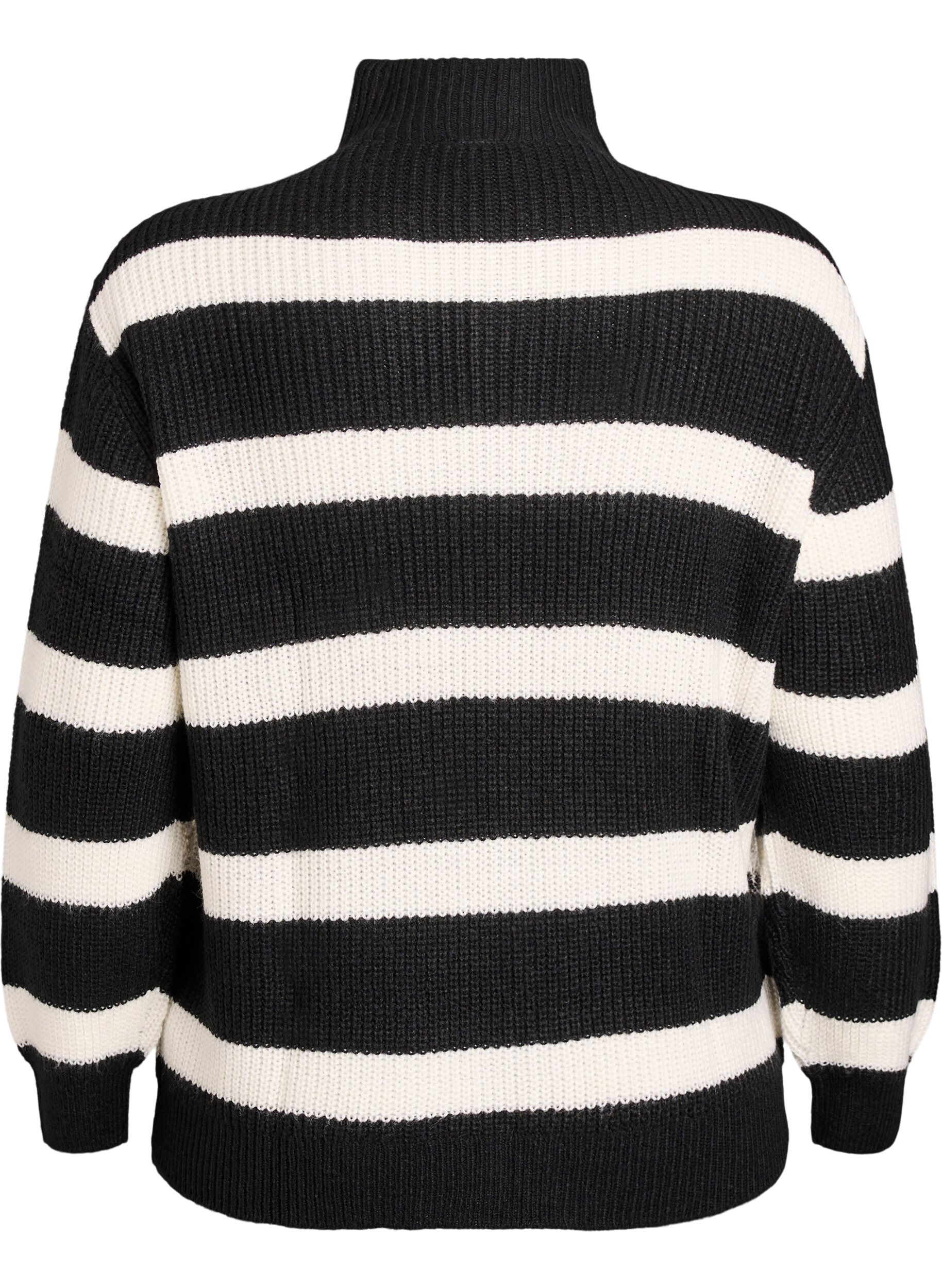 ZizziStrickpullover mit hohem Kragen und Rei&szlig;verschluss, Schwarz, Packshot image number 1
