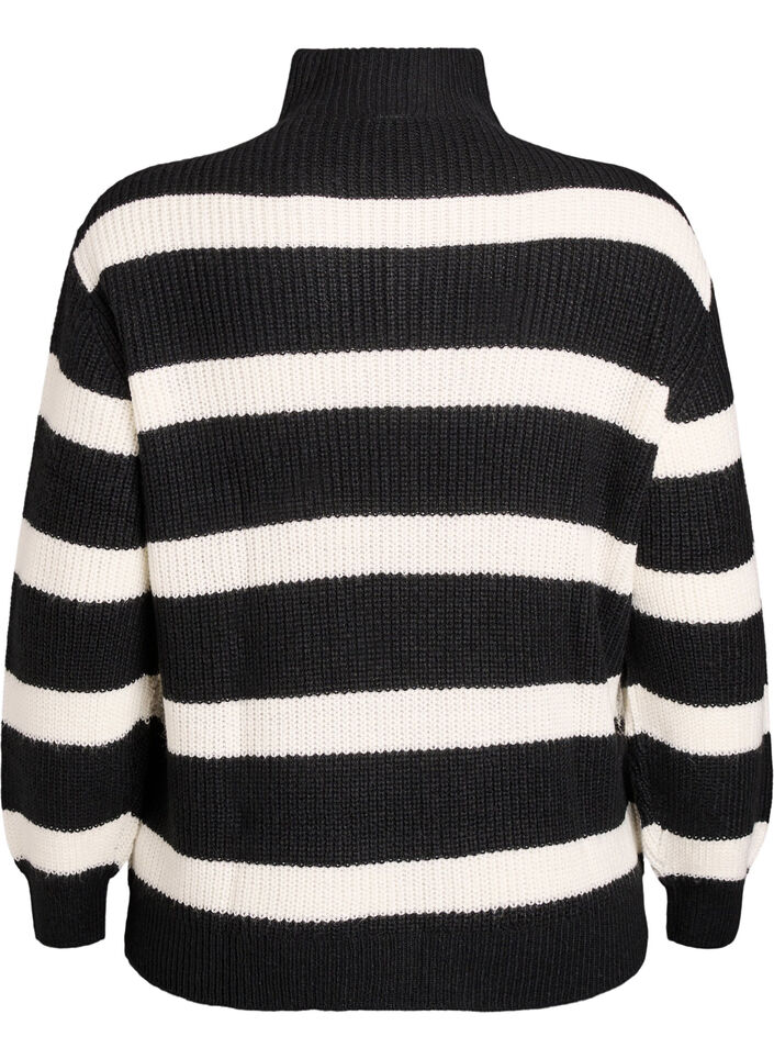Strickpullover mit hohem Kragen und Rei&szlig;verschluss, Schwarz, Packshot image number 1